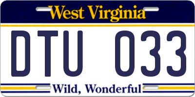 WV license plate DTU033