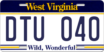 WV license plate DTU040