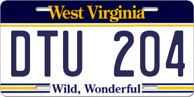 WV license plate DTU204