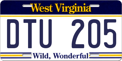 WV license plate DTU205