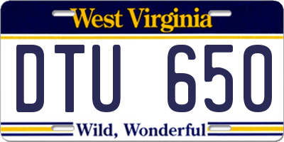 WV license plate DTU650