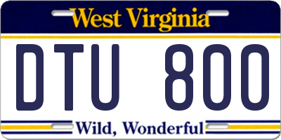 WV license plate DTU800