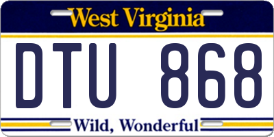 WV license plate DTU868