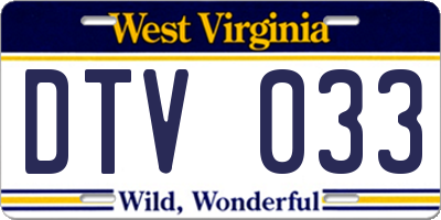 WV license plate DTV033