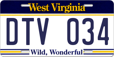 WV license plate DTV034