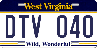 WV license plate DTV040