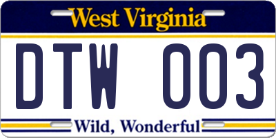 WV license plate DTW003