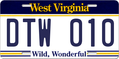 WV license plate DTW010