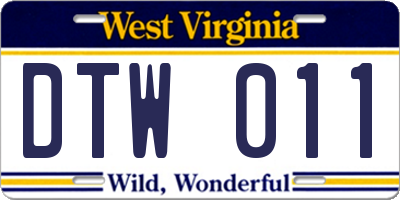 WV license plate DTW011