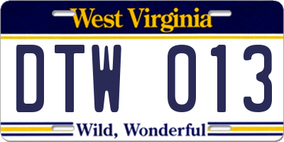 WV license plate DTW013