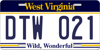 WV license plate DTW021