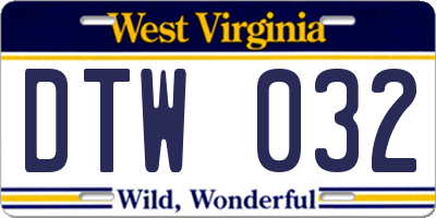 WV license plate DTW032