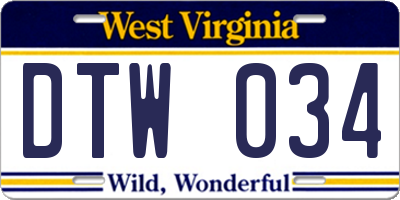 WV license plate DTW034