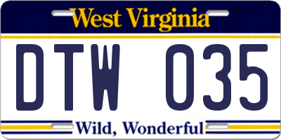 WV license plate DTW035
