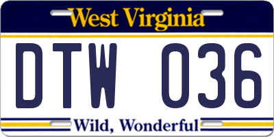 WV license plate DTW036