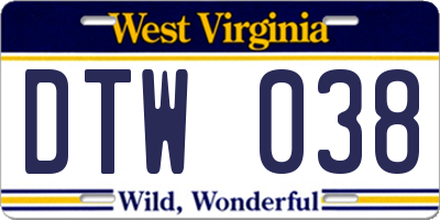 WV license plate DTW038