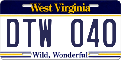 WV license plate DTW040