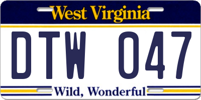 WV license plate DTW047