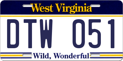WV license plate DTW051