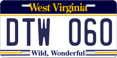 WV license plate DTW060