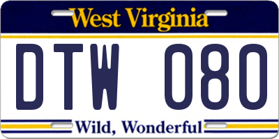 WV license plate DTW080