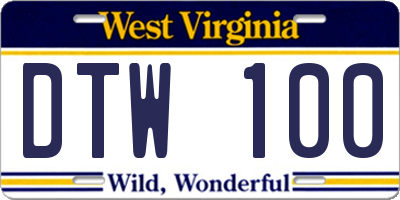 WV license plate DTW100