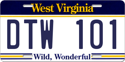 WV license plate DTW101