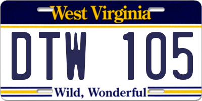 WV license plate DTW105