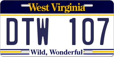 WV license plate DTW107