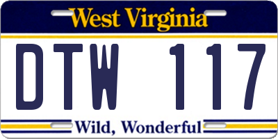 WV license plate DTW117