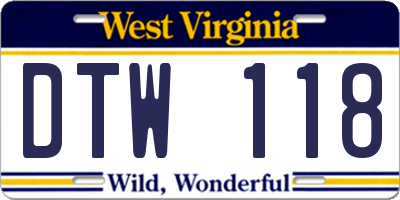 WV license plate DTW118