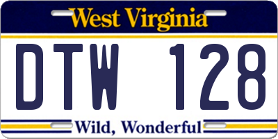 WV license plate DTW128