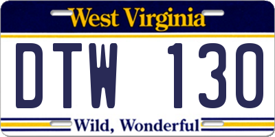 WV license plate DTW130