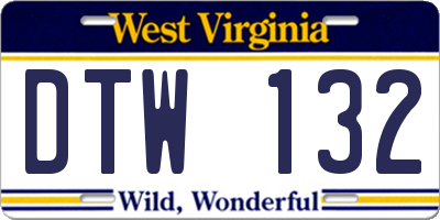 WV license plate DTW132