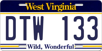 WV license plate DTW133