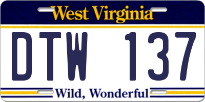 WV license plate DTW137