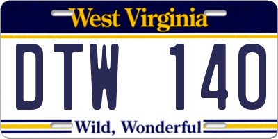 WV license plate DTW140
