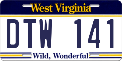WV license plate DTW141