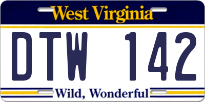 WV license plate DTW142