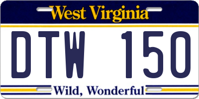 WV license plate DTW150