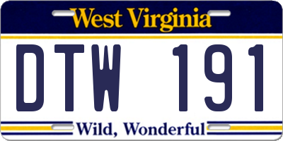 WV license plate DTW191