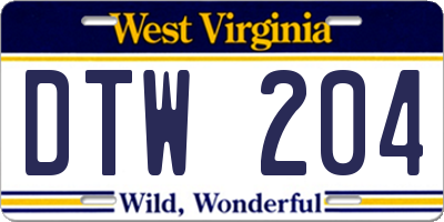 WV license plate DTW204