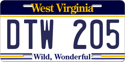 WV license plate DTW205