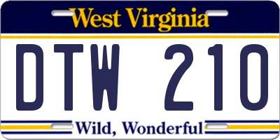WV license plate DTW210