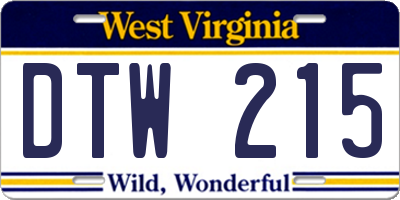 WV license plate DTW215
