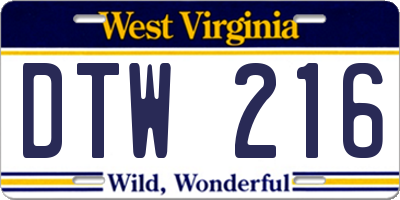 WV license plate DTW216