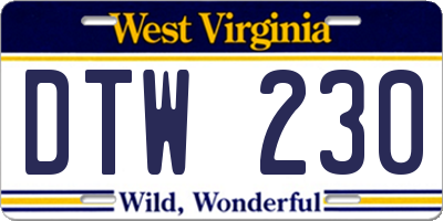 WV license plate DTW230