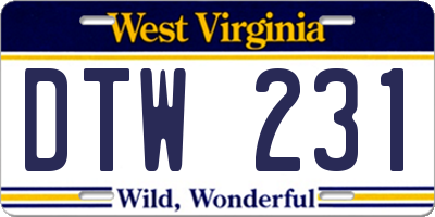 WV license plate DTW231
