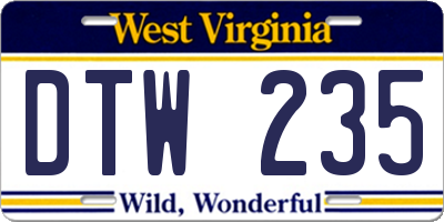 WV license plate DTW235