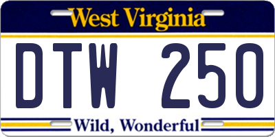 WV license plate DTW250